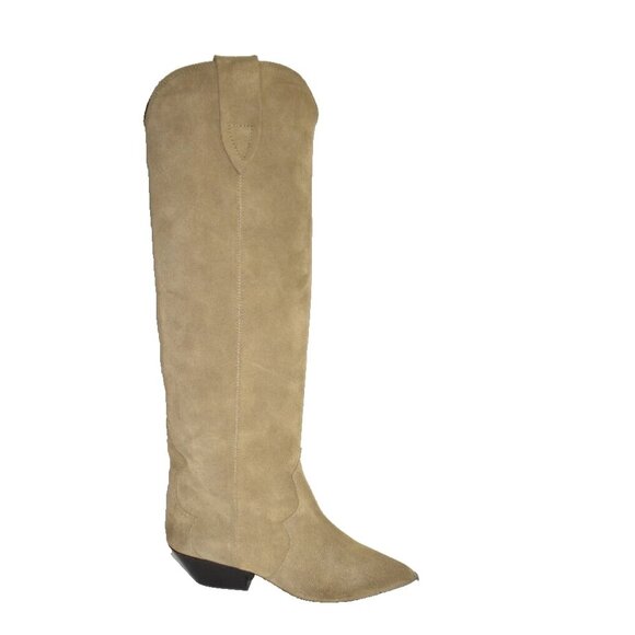 New! Isabel Marant Denvee 40MM Suede Tall Western Boot Tan Taupe Size 36 6 DD478 - Picture 1 of 6